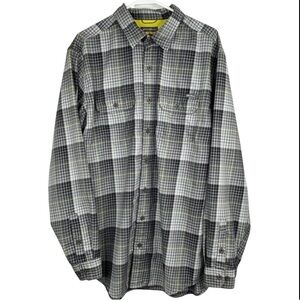 Eddie Bauer Grey & Yellow Check Plaid Long Sleeve 2 Pocket Flannel Shirt Tall L